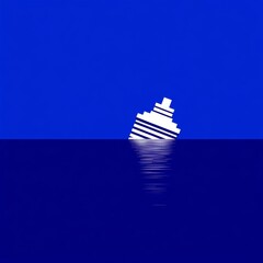 Aufkleber - Abstract Ship on Blue Sea: A Minimalist Depiction of Maritime Travel and Reflection