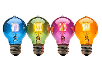 Fototapete - Colorful light bulbs in various vibrant hues, isolated on white background, showcasing unique designs for creative projects.