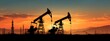© car - Working Pumpjacks On Sunrise. Silhouette of oil pump jack on rig. Oil drilling company growth. Financial and commodity markets. Ai generative.