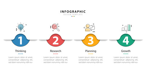 Fototapete - Business infographic template. 4 Step timeline journey. Process diagram, 4 options on white background, Infograph elements vector illustration.