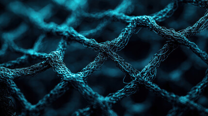 Close up of blue mosquito net with intricate texture