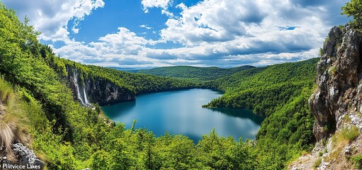 Wall Mural - Waterfalls in PlitviÄe National Park: Some Necklaces from the Body of Waterfalls at the Most Beautiful Natural Place on Earth. Captivating panorama of 