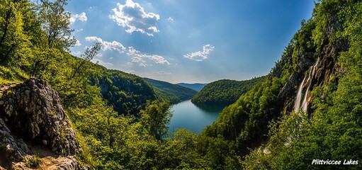 Wall Mural - Waterfalls in PlitviÄe National Park: Some Necklaces from the Body of Waterfalls at the Most Beautiful Natural Place on Earth. Captivating panorama of 
