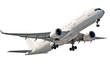 © Kymaka28 - Realistic high-detailed white jet airliner taking off, isolated on a transparent background. Perfect for travel, aviation, airline services, global transportation, or business flight-themed visuals.