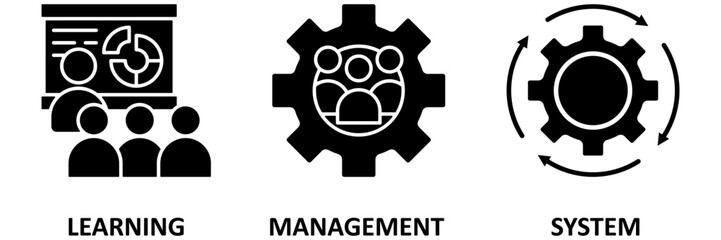 LMS icon set illustration concept for learning management system, educational courses, training and development programs with online learning, administration, growth, and automation