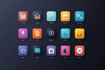 Colorful application icons arranged on dark background forming a grid