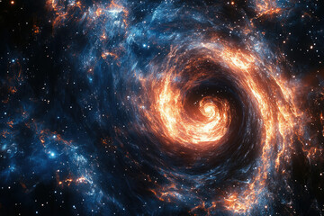 Poster - A mesmerizing cosmic swirl of fiery orange and cool blue nebulae, stars scattered across a dark expanse.