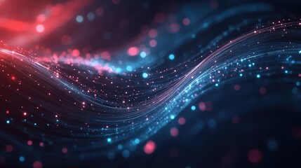 Wall Mural - a dark-themed technology background with glowing lines representing the continuous movement of data 