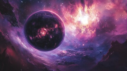 Wall Mural - A celestial scene depicts a planet with vibrant cosmic elements