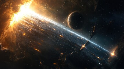 Wall Mural - a cosmic scene featuring a planet and a large explosion