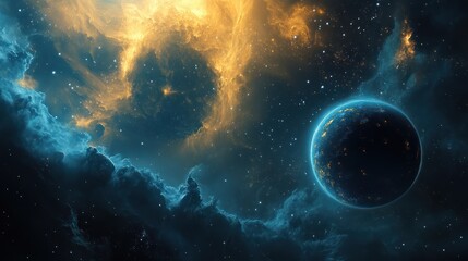 Wall Mural - a beautiful planet exists in vibrant colorful cosmos
