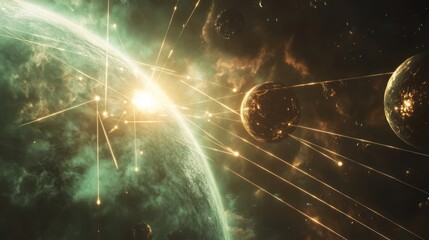 Wall Mural - a breathtaking celestial scene of planets and energy beams