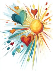 Fototapete - Radiant Sun and Heart Fusion Icon Depicting Energy and Vitality in a Vibrant and Colorful Design With Playful and Lively Elements