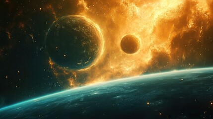 Wall Mural - distant planets and celestial nebulas illuminate a vast expansive cosmos