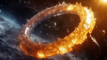 Wall Mural - a glowing space station ring circling a distant celestial body