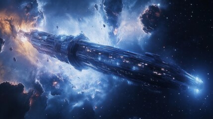 Wall Mural - a futuristic space vessel navigates through nebulae and celestial bodies