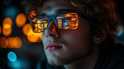 Focused coder with futuristic glasses