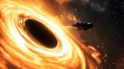 Wall Mural - a spaceship approaching a massive black hole in deep space