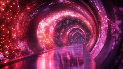 Wall Mural - A glowing tunnel filled with colorful lights in a digital space