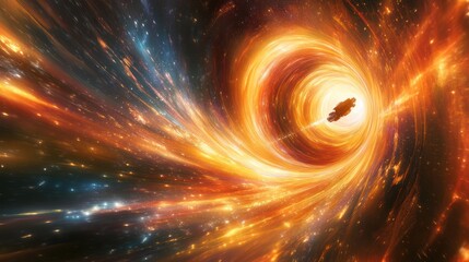 Wall Mural - A spaceship traversing a vibrant tunnel through the cosmic expanse