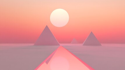 Wall Mural - Pink Sunset with Pyramids, and Reflection.