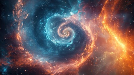 Wall Mural - A swirling colorful galactic nebula fills the dark cosmic expanse