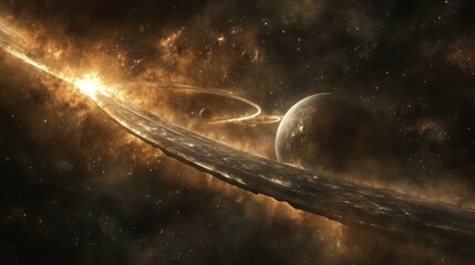 Wall Mural - A cosmic scene with rings and planets amongst the stars