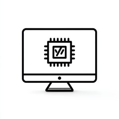 Poster - Computer System with Microchip Icon on Screen - Technology, Processing Power and Computing Design