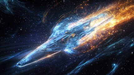 Wall Mural - a futuristic spacecraft speeding through a beautiful and starry cosmos
