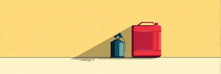Poster - Gasoline Can and Container Placed on a Clean Minimal Surface Casting Flat Shadows in a Bright Setting