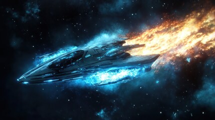 Wall Mural - a futuristic spacecraft travels through space with energy effects