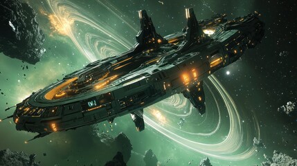 Wall Mural - a futuristic spaceship navigating through a vibrant outer space environment