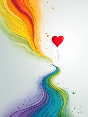 Poster - Heart Balloon Soars Through Vibrant Rainbow Trail, Spreading Lightness and Joy in a Whimsical Journey