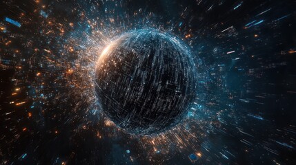 Wall Mural - a digital sphere surrounded by a network of data connections