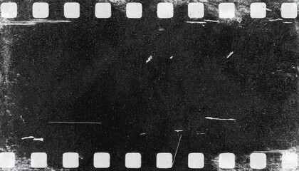 Aufkleber -  grungy black film strip texture with vintage scratches and grain for retro photo overlays, graphic design background, and multimedia branding