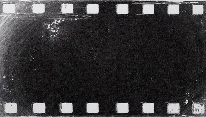 Poster -  grungy black film strip texture with vintage scratches and grain for retro photo overlays, graphic design background, and multimedia branding