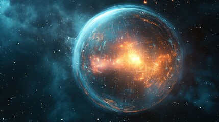 Wall Mural - A glowing sphere of energy and stardust in deep space