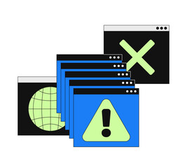 System error alert popups 2D onboarding ui illustration. Connectivity problems. Software crash, failed. Warning browser windows cartoon concept isolated on white. Flat abstract vector metaphor