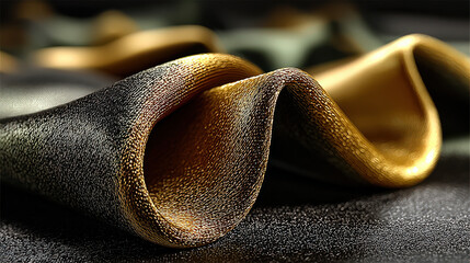 Leinwandbilder - Luxurious satin fabric with smooth, shiny finish in gold and black, elegantly draped to showcase its texture and sheen. fabric exudes sophistication and opulence