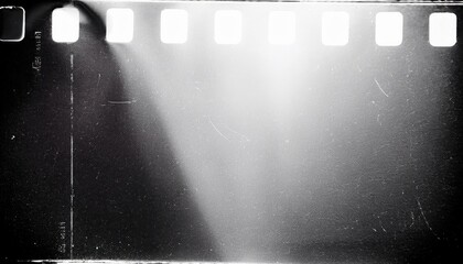 Aufkleber -  vintage black and white film frame texture with grainy light leak overlay for retro web design, print background, branding or creative media use