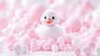 © tugkiara - Adorable white duckling surrounded by pink and white balls