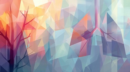 Aufkleber - Breathing Abstract Lungs Animated in Pastel Fog With Colorful Geometric Shapes and Soft Background Elements