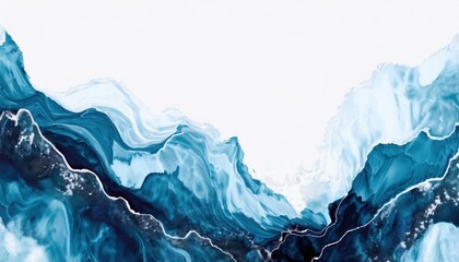 Poster - abstract icy blue watercolor texture with fluid mountain-like waves, perfect for web design, branding background, poster, and digital art prints

