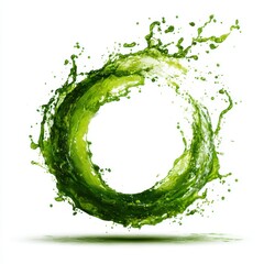 green liquid splash circle shape isolated on white background
