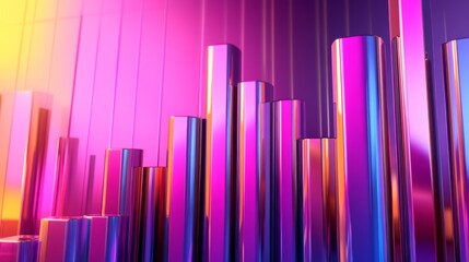 Aufkleber - A D bar chart with rising, metallic bars in gradient shades, symbolizing growth and performance in a sleek, futuristic environment