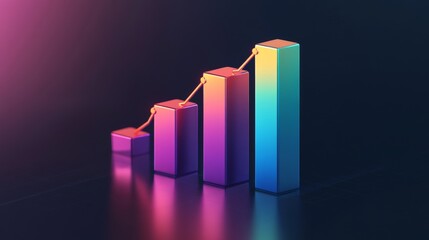 Aufkleber - A D bar chart with rising, metallic bars in gradient shades, symbolizing growth and performance in a sleek, futuristic environment