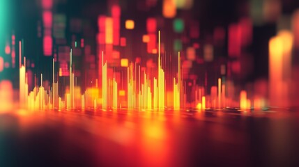 Fototapete - A D financial bar graph with smooth, glowing bars and a minimalistic background, symbolizing steady growth and success in market trends