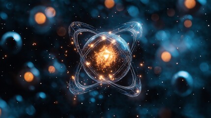 Wall Mural - Blueprint of an atom showing electron shells,generative ai illustration