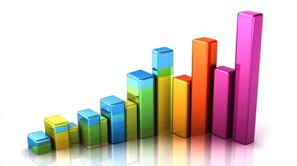 Fototapete - A clean and sharp financial bar graph with colorful bars, displaying growth trends over time on a high-resolution digital screen