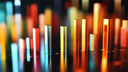 Poster - A clean, modern D bar graph with light reflections and sharp edges, showing market fluctuations in vivid colors with a sleek design
